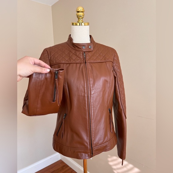 Neiman Marcus Brown Leather Bomber Jacket - Picture 4 of 9